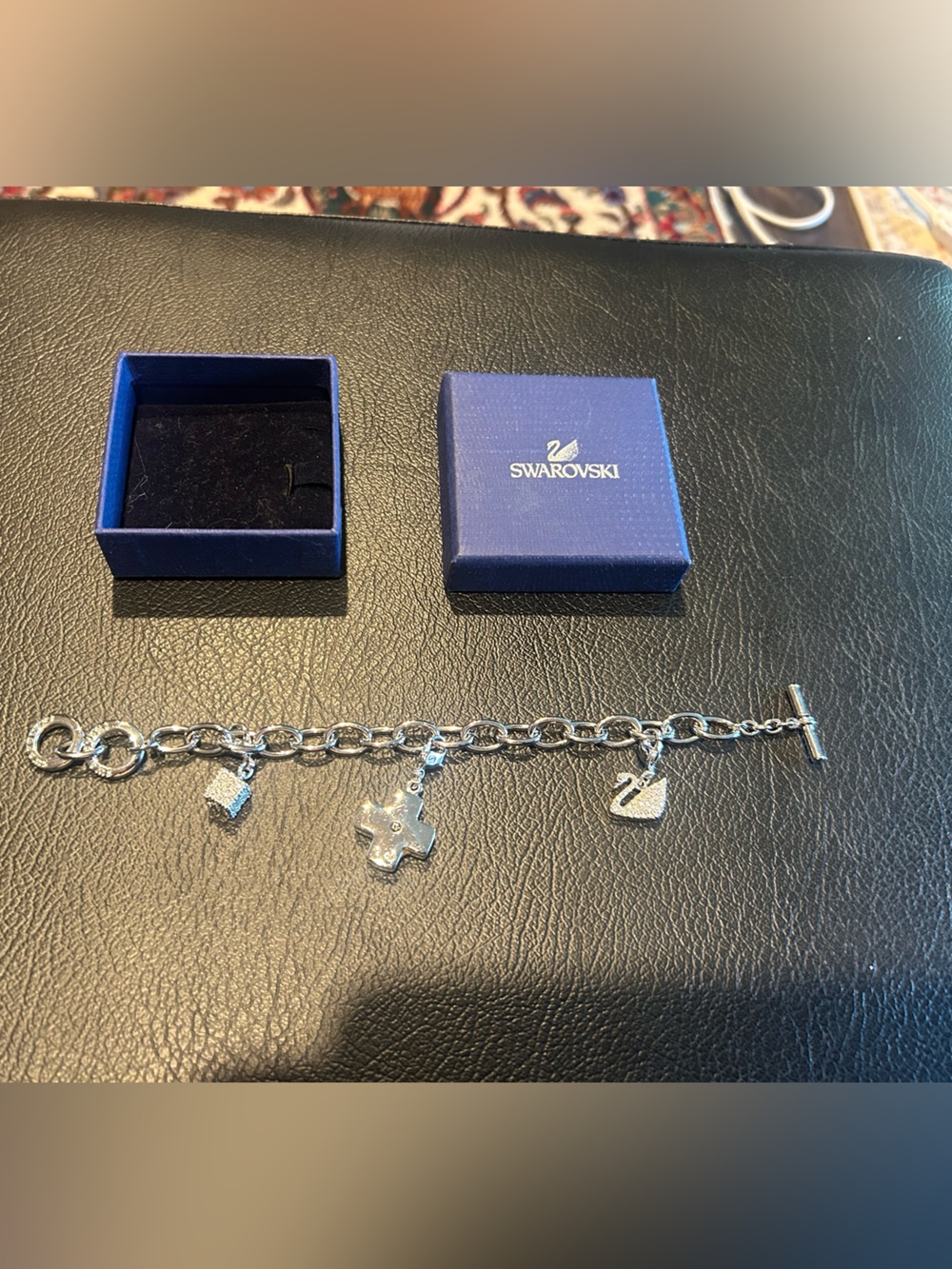 Swarovski Silver Charm Bracelet with Crystal Star and Heart Charms